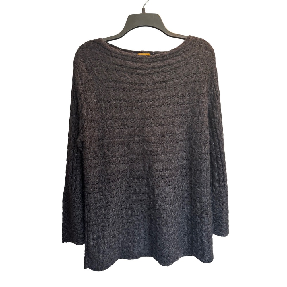 Ruby Rd. Womens XL Black Mixed Cable Knit Boat Neck Long Sleeve Sweater USA Made